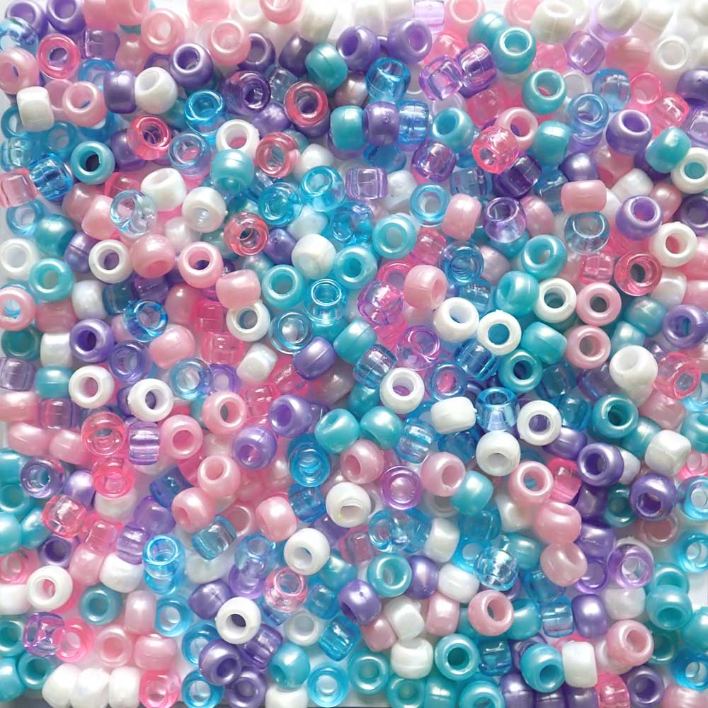 Unicorn Mix Plastic Pony Beads 6 x 9mm, 1500 beads