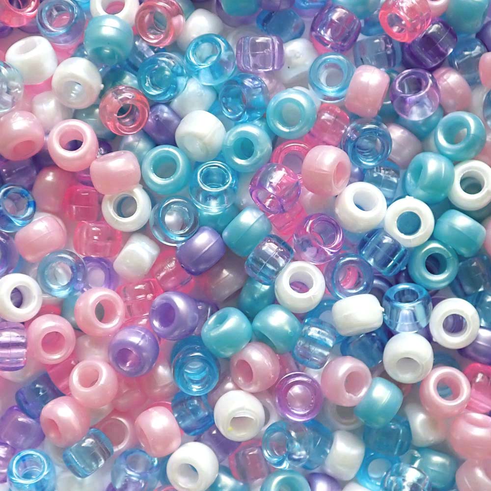 Unicorn Mix Plastic Pony Beads 6 x 9mm, 1500 beads
