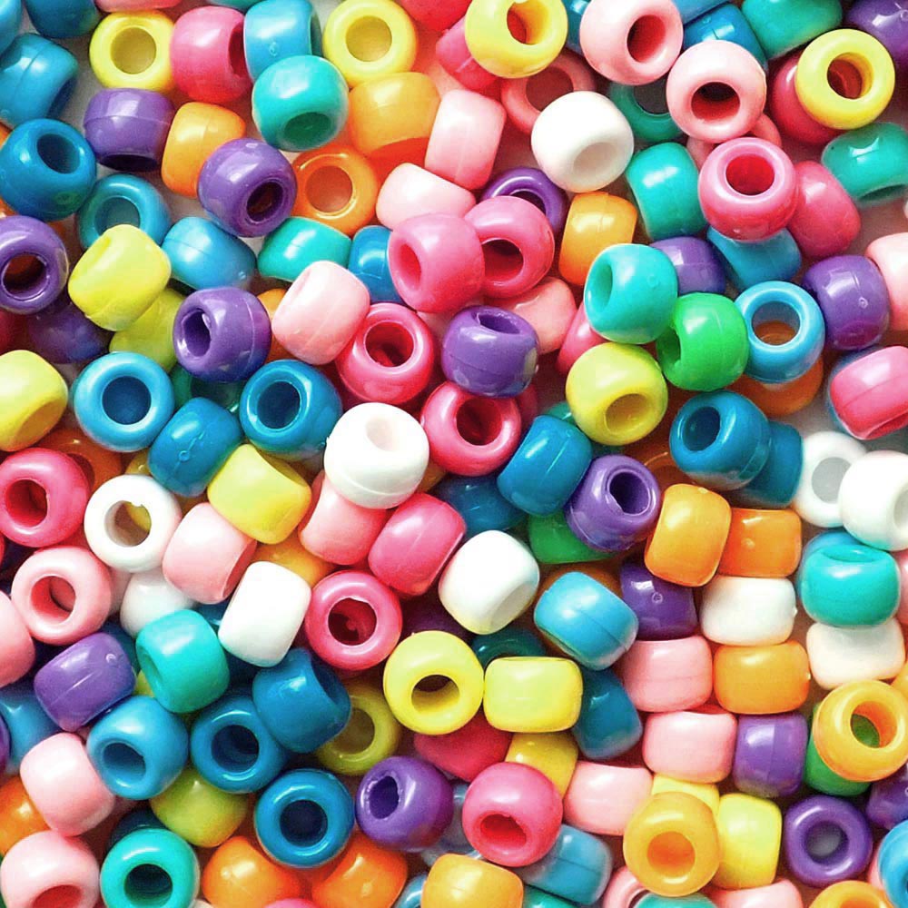 Pretty Opaque Mix Plastic Pony Beads 6 x 9mm, 500 beads