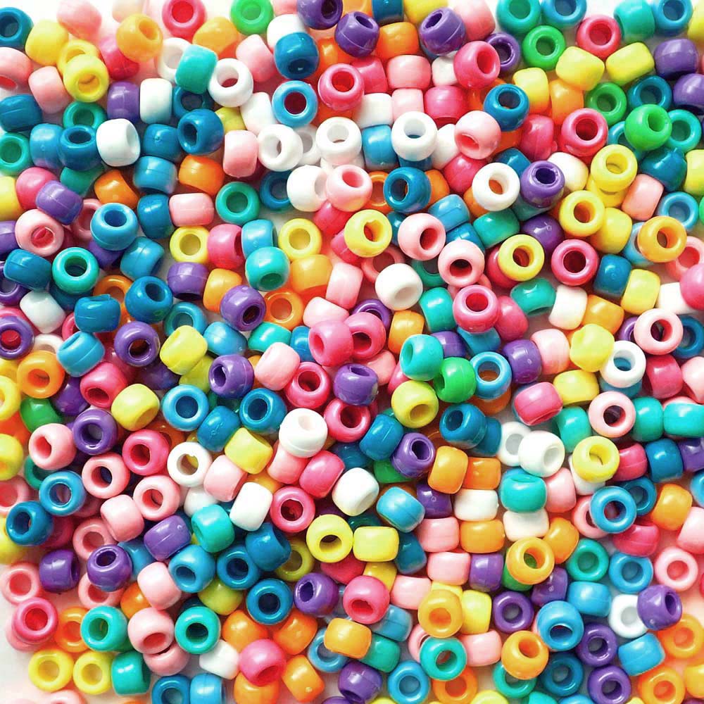 Pretty Opaque Mix Plastic Pony Beads 6 x 9mm, 500 beads