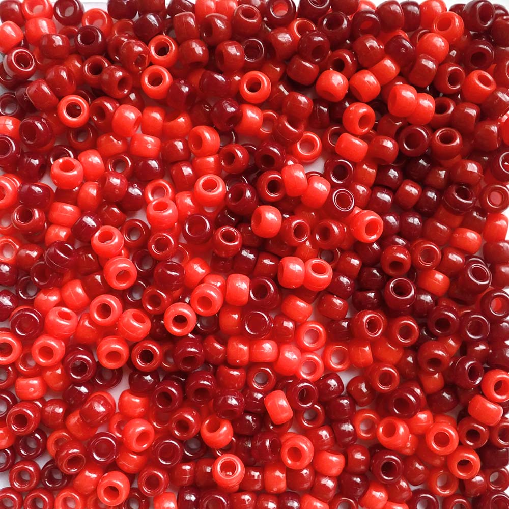 Red Opaque Mix Plastic Pony Beads 6 x 9mm, 1500 beads