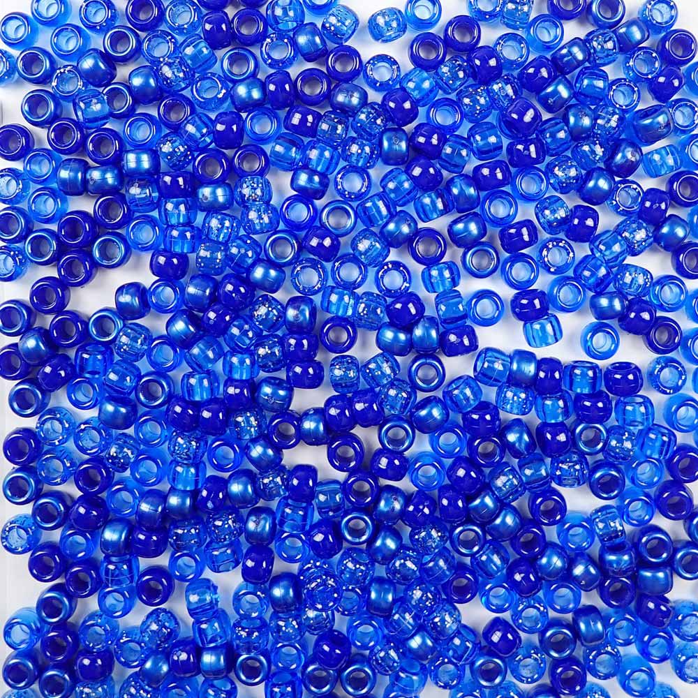 Dark Blue Mix Plastic Pony Beads. Size 6 x 9 mm. Craft Beads. Made in the USA.