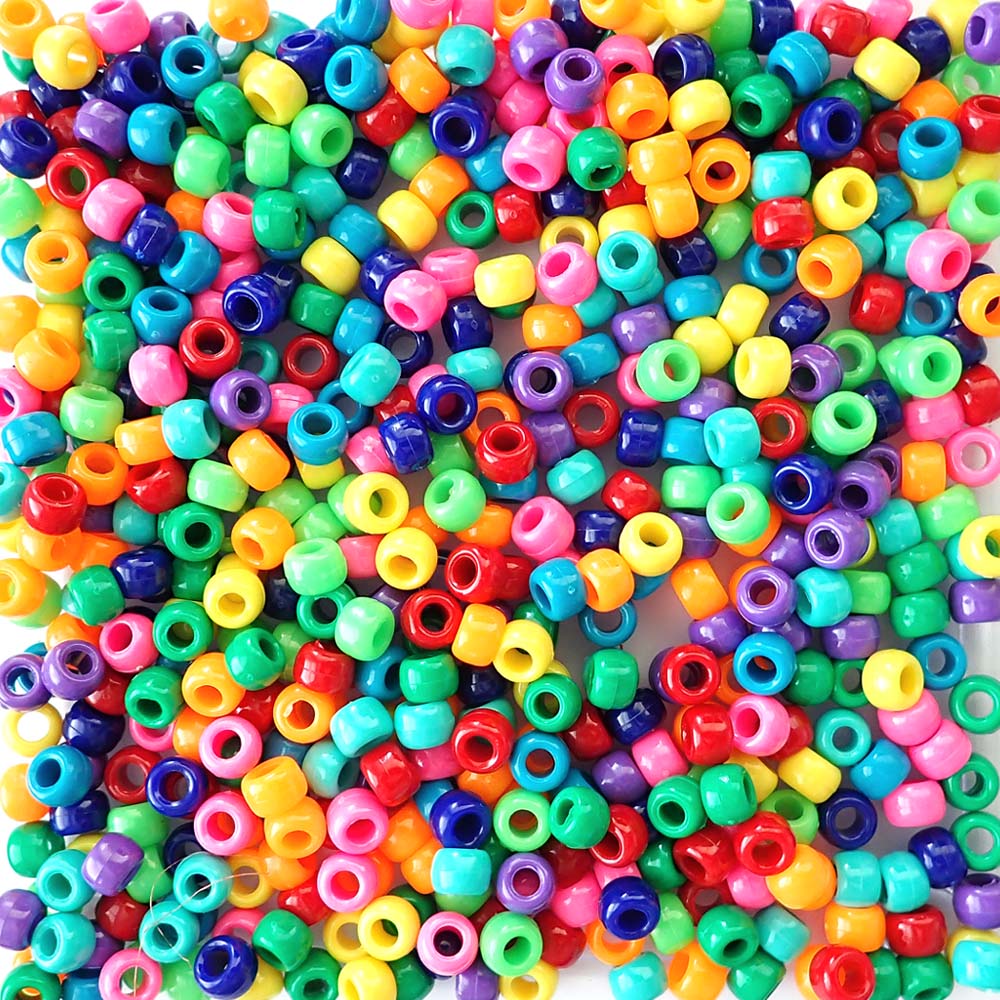 Rainbow Opaque Multi-color Mix Plastic Pony Beads 6 x 9mm, 500 beads