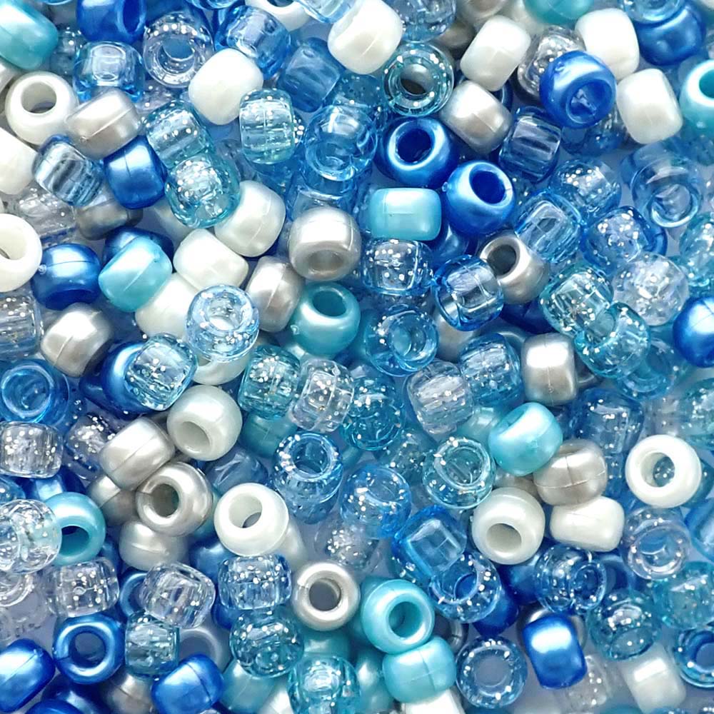 Blue Wonderland Mix Plastic Pony Beads. Size 6 x 9 mm. Craft Beads. Made in the USA.