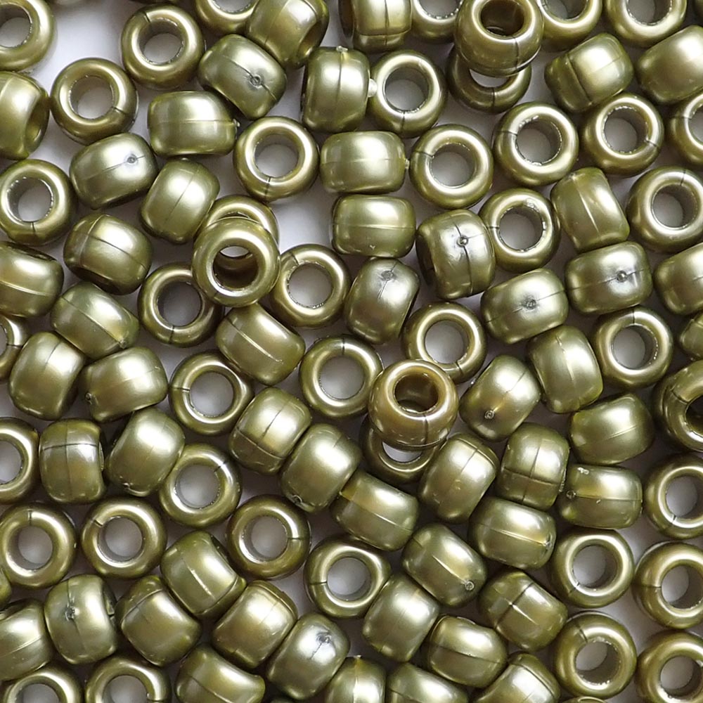 Olivine Green Pearl Plastic Pony Beads 6 x 9mm, 500 beads