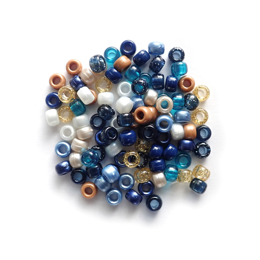 Boho Nights Blue Mix Plastic Pony Beads 6 x 9mm, 500 beads
