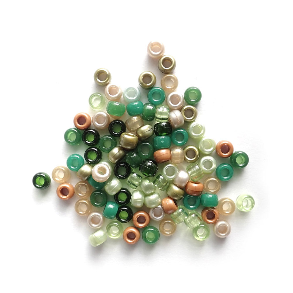Boho Greens Earth Tones Mix Plastic Pony Beads 6 x 9mm, 500 beads