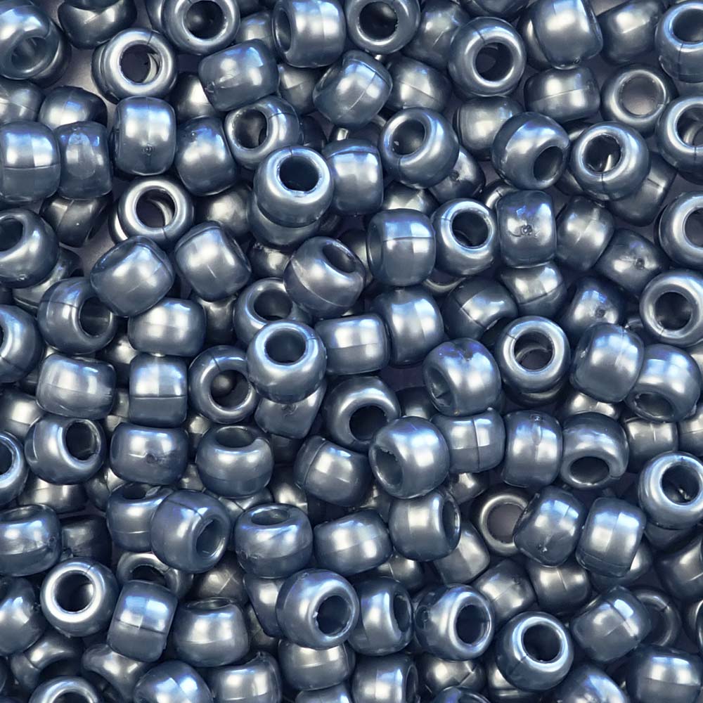 Dark Steel Blue Pearl Plastic Pony Beads. Size 6 x 9 mm. Craft Beads. Made in the USA.