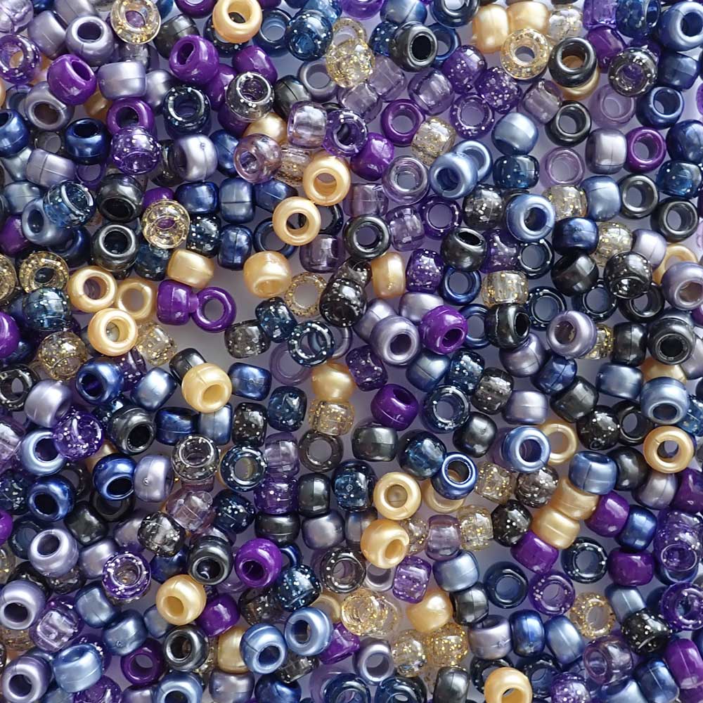 Golden Midnight Mix Plastic Pony Beads. Size 6 x 9 mm. Craft Beads. Made in the USA.