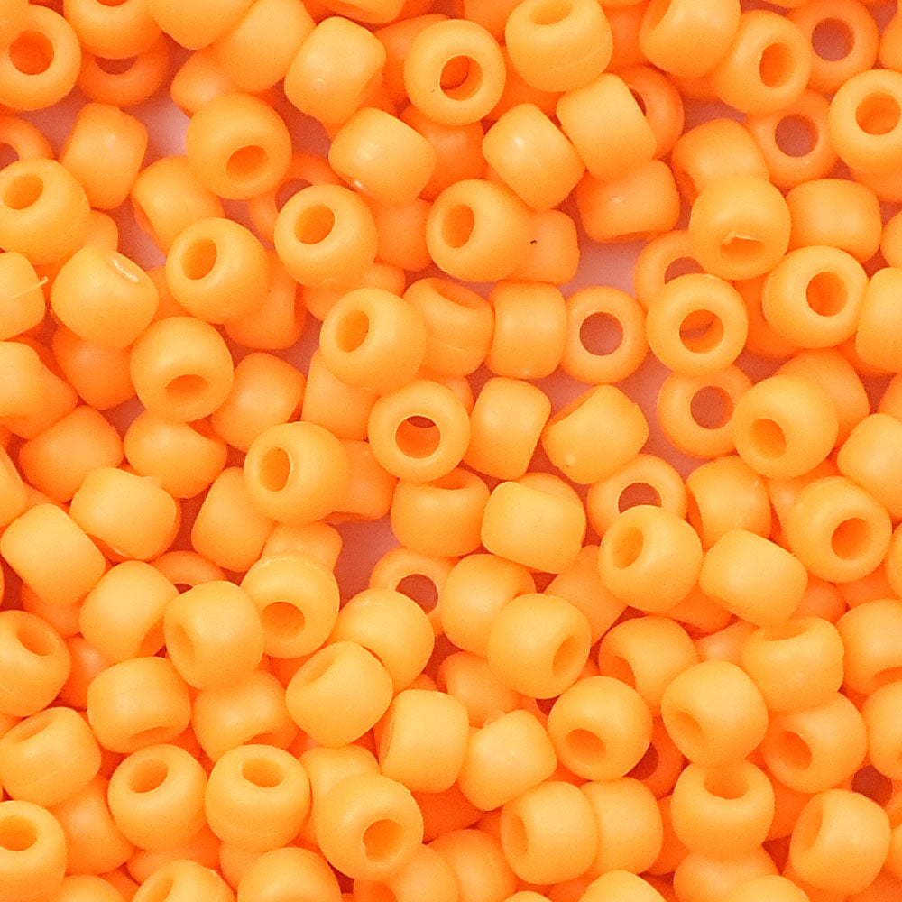 Matte Orange Plastic Pony Beads. Size 6 x 9 mm. Craft Beads.