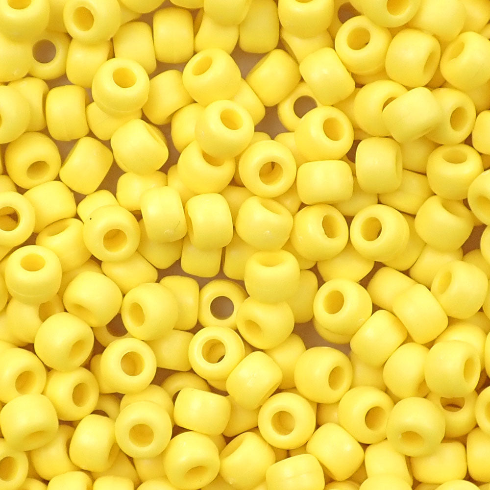 Matte Yellow Plastic Pony Beads. Size 6 x 9 mm. Craft Beads.