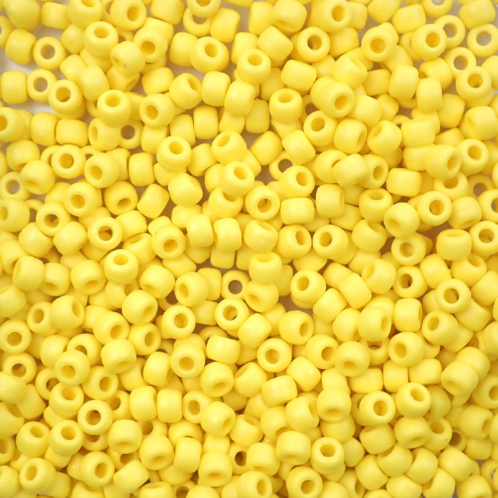 Matte Yellow Plastic Pony Beads. Size 6 x 9 mm. Craft Beads.