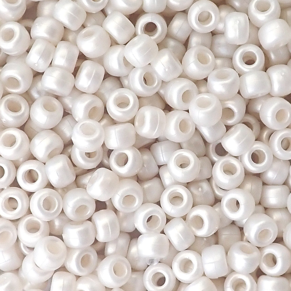 Satin Matte Bridal Pearl Plastic Pony Beads. Size 6 x 9 mm. Craft Beads.