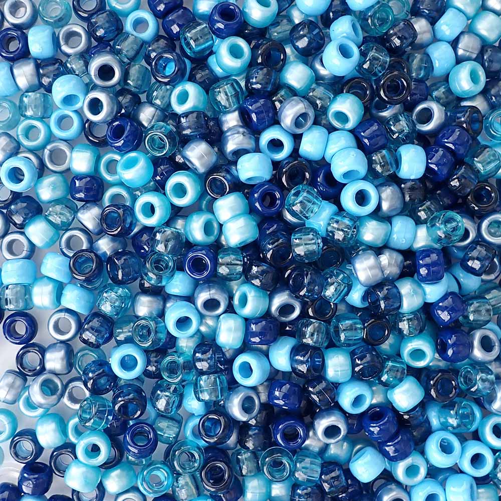 Pacific Blue Mix Plastic Pony Beads 6 x 9mm, 500 beads