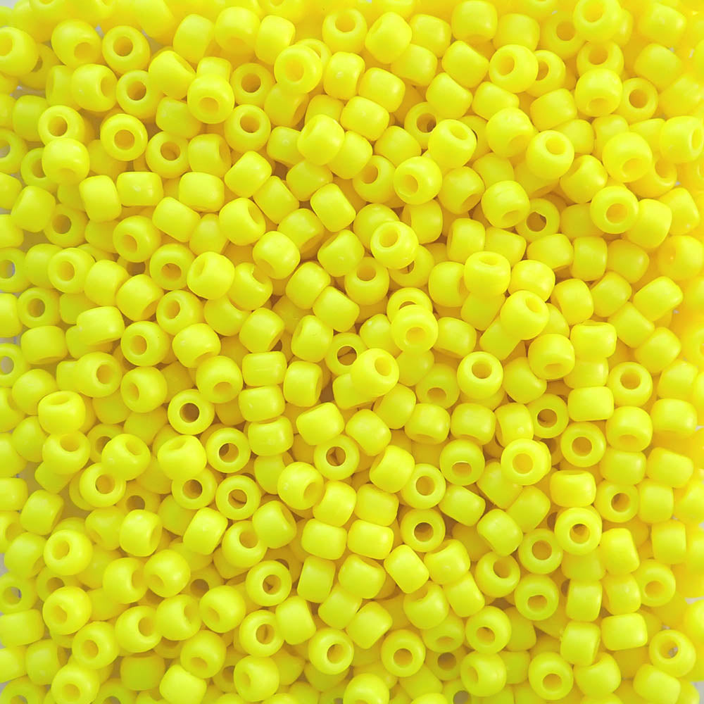 Matte Neon Yellow Plastic Pony Beads. Size 6 x 9 mm. Craft Beads.