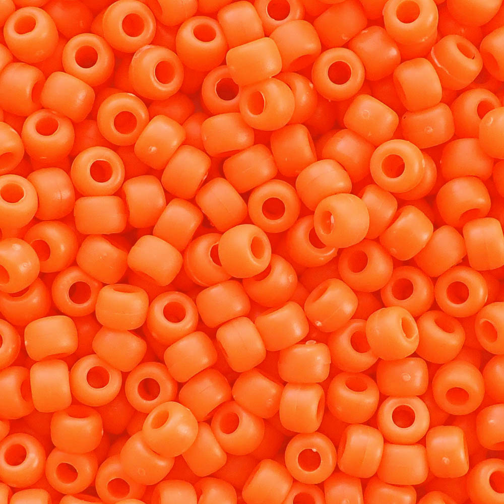 Matte Neon Orange Plastic Pony Beads. Size 6 x 9 mm. Craft Beads.