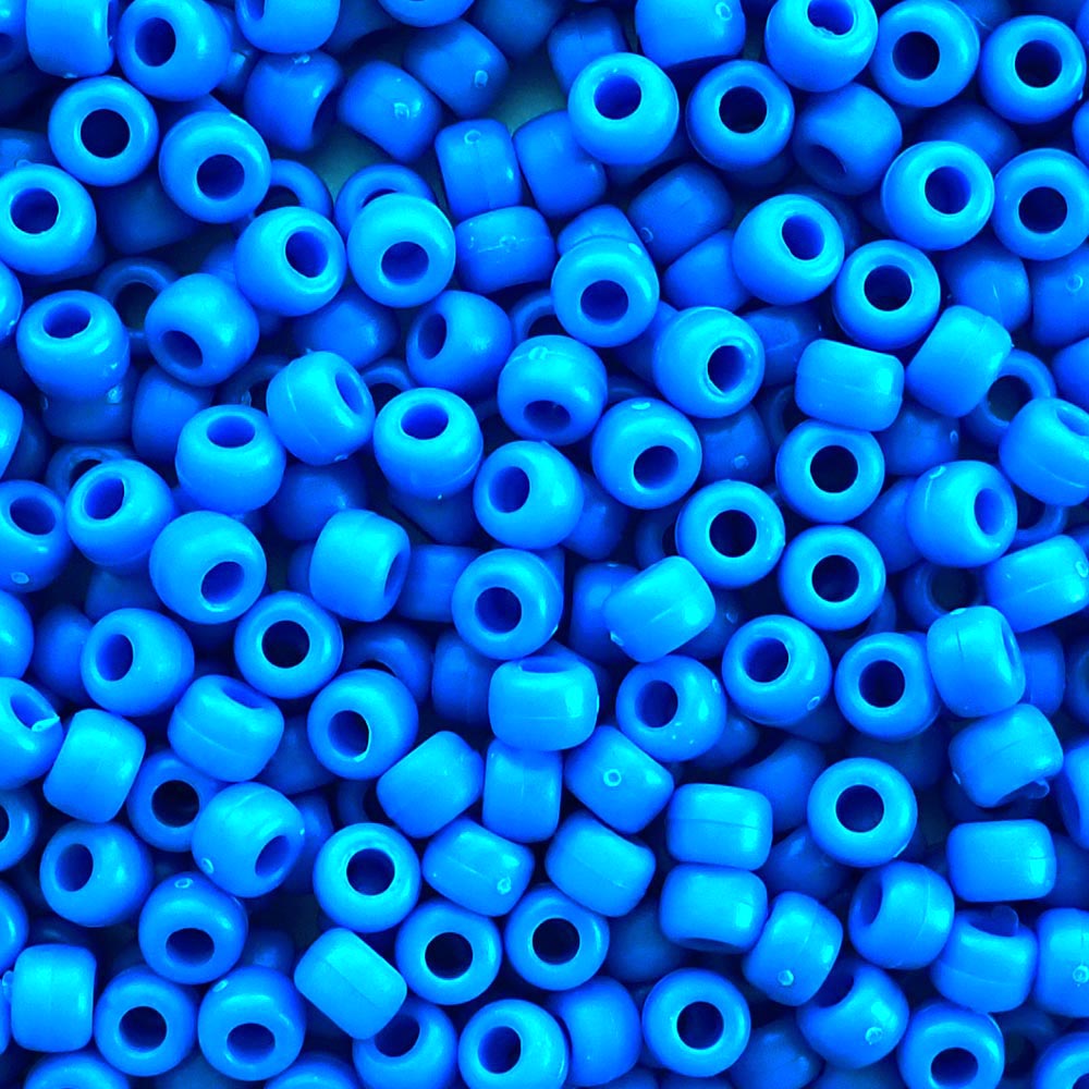 Matte True Blue Plastic Pony Beads. Size 6 x 9 mm. Craft Beads.