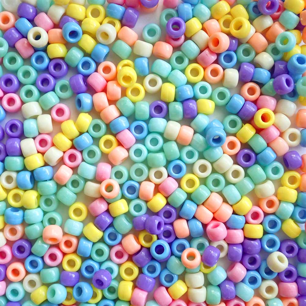 Pastel Opaque Mix Plastic Pony Beads 6 x 9mm, 1500 beads