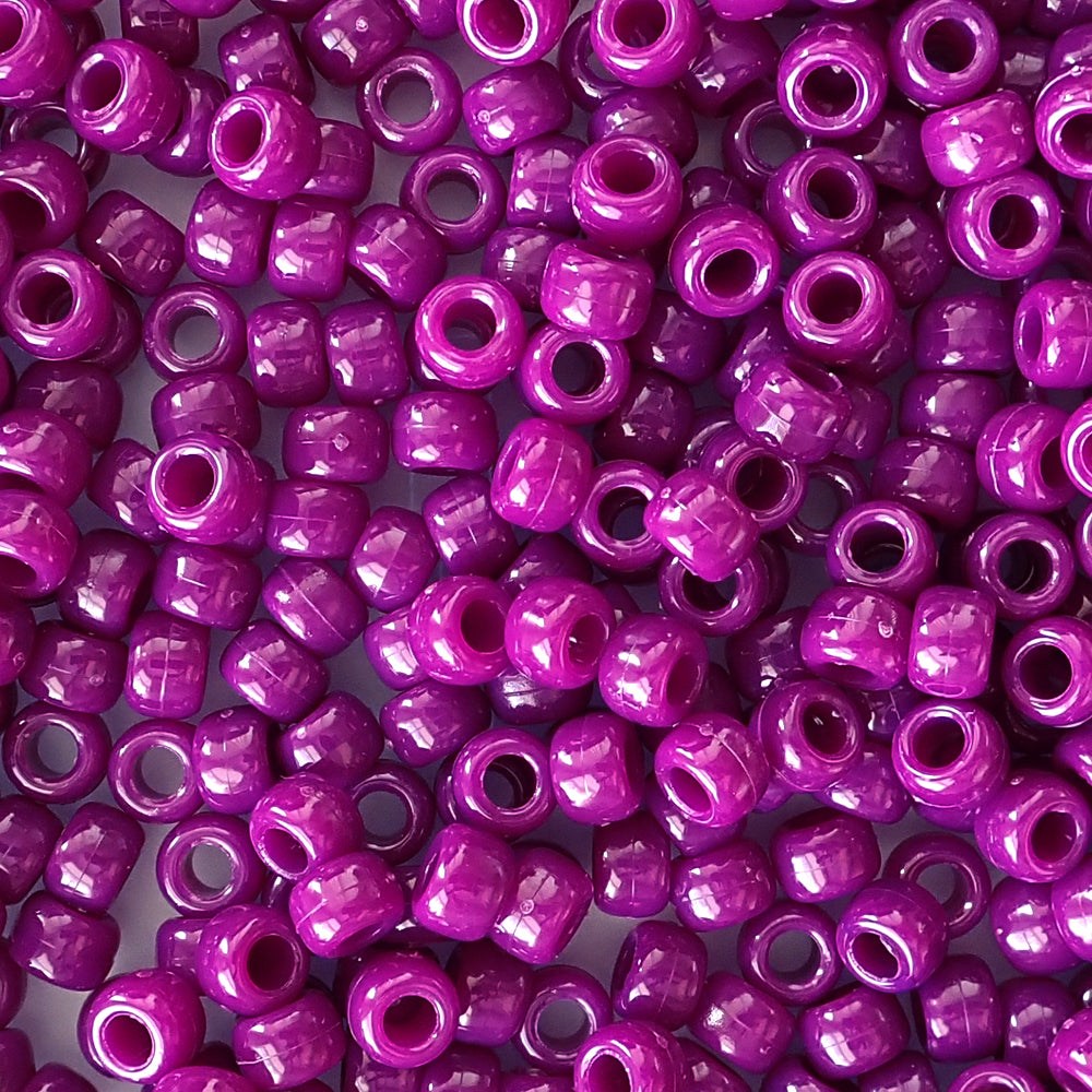 Dark Boysenberry Magenta Plastic Pony Beads. Size 6 x 9 mm. Craft Beads. Made in the USA.