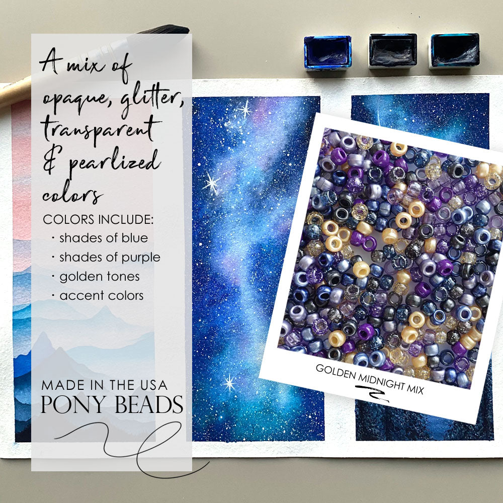 Golden Midnight Mix Plastic Pony Beads 6 x 9mm, 500 beads