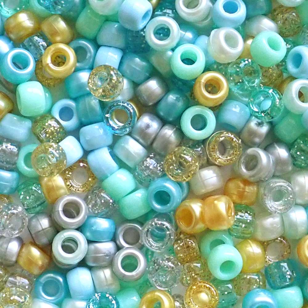 Princess Aqua Blue Mix Plastic Pony Beads 6 x 9mm, 500 beads