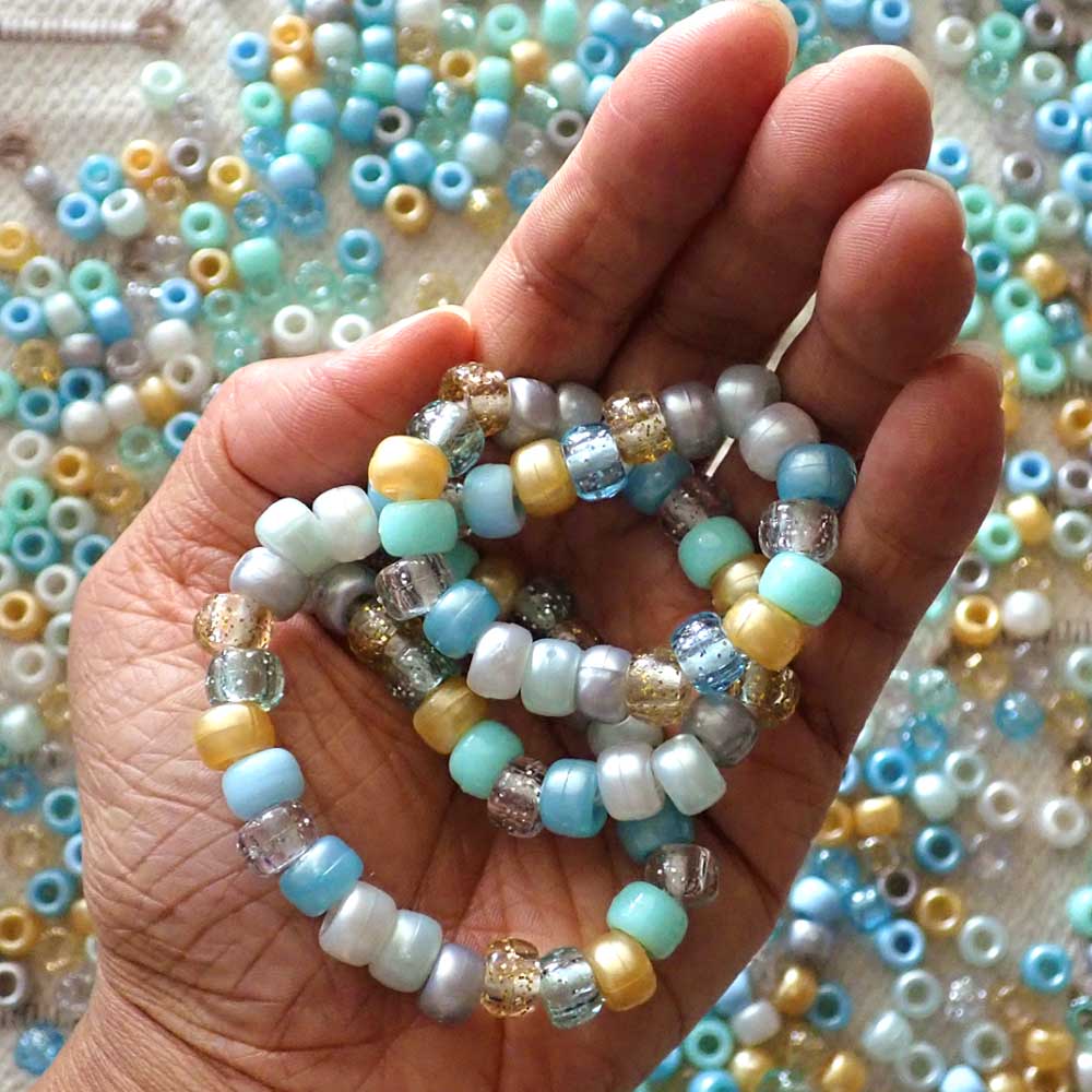 Princess Aqua Blue Mix Plastic Pony Beads 6 x 9mm, 500 beads