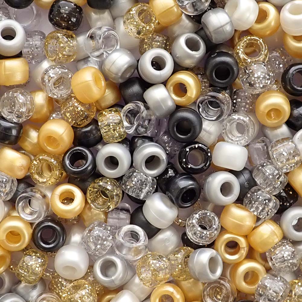 Gala Mix Plastic Pony Beads. Size 6 x 9 mm. Craft Beads. Made in the USA.