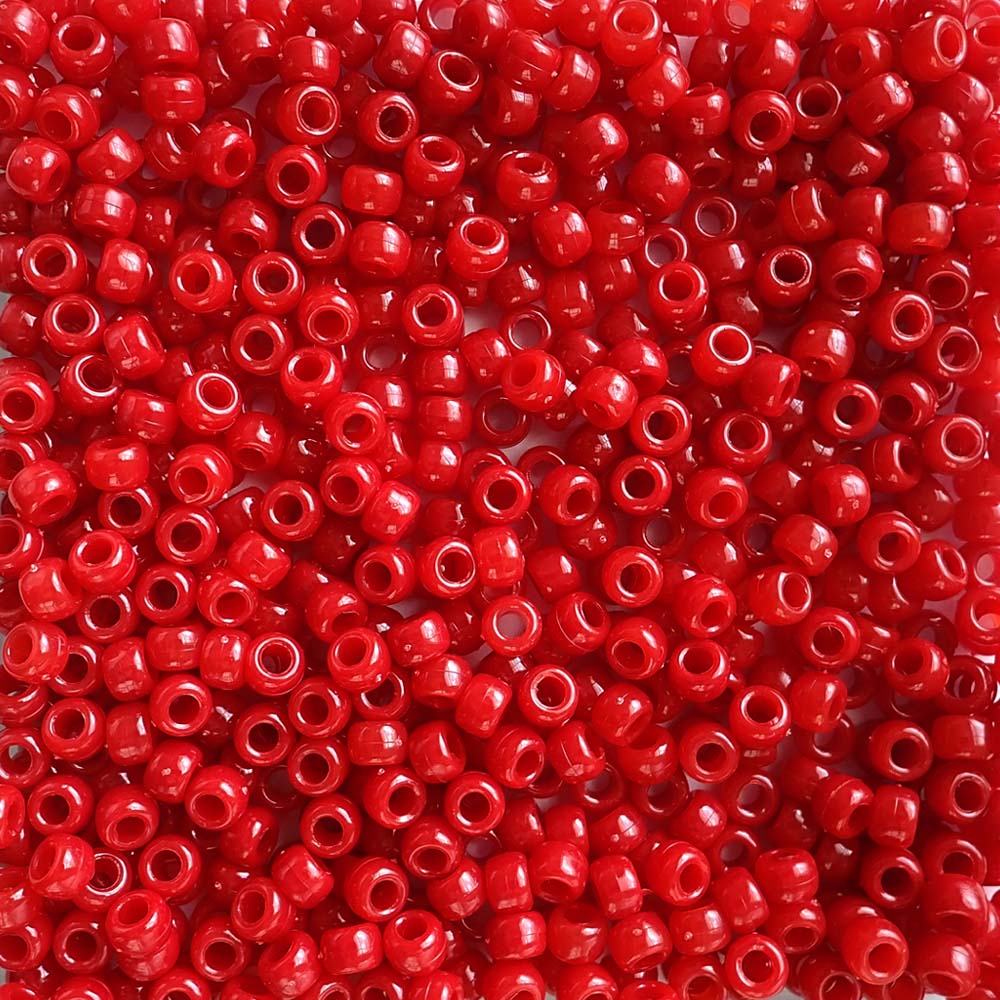 Harvest Red Plastic Pony Beads. Size 6 x 9 mm. Craft Beads. Made in the USA.