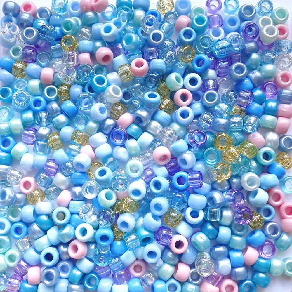Dreamy Blue Sky Mix Plastic Pony Beads, 6x9mm, 500 beads