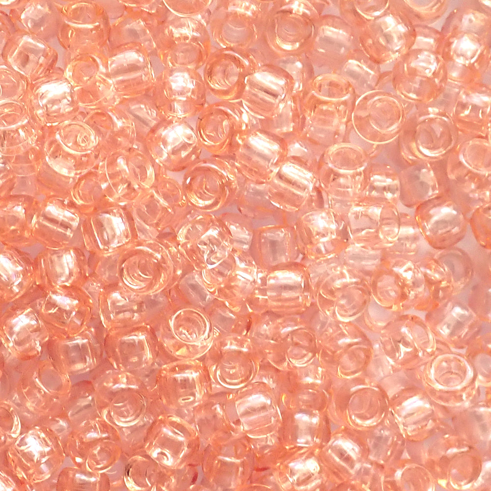 Peach Transparent Plastic Pony Beads 6 x 9mm, 500 beads