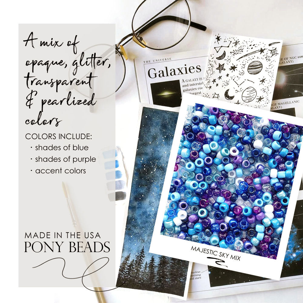 Majestic Sky Blue Purple Mix Plastic Pony Beads 6 x 9mm, 500 beads