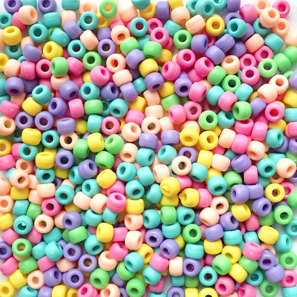 Matte Bright Pastel Opaque Mix Plastic Pony Beads 6 x 9mm, 500 beads