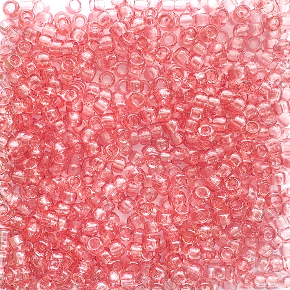 Medium Coral Transparent Plastic Pony Beads 6 x 9mm, 500 beads