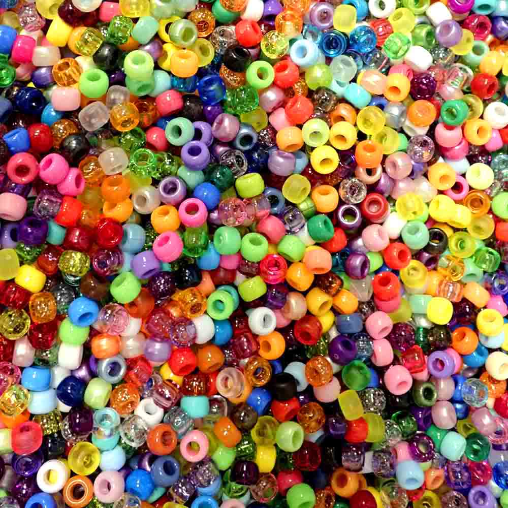 Surprise Mix Plastic Pony Beads 6 x 9mm, Random Colors, 250 beads