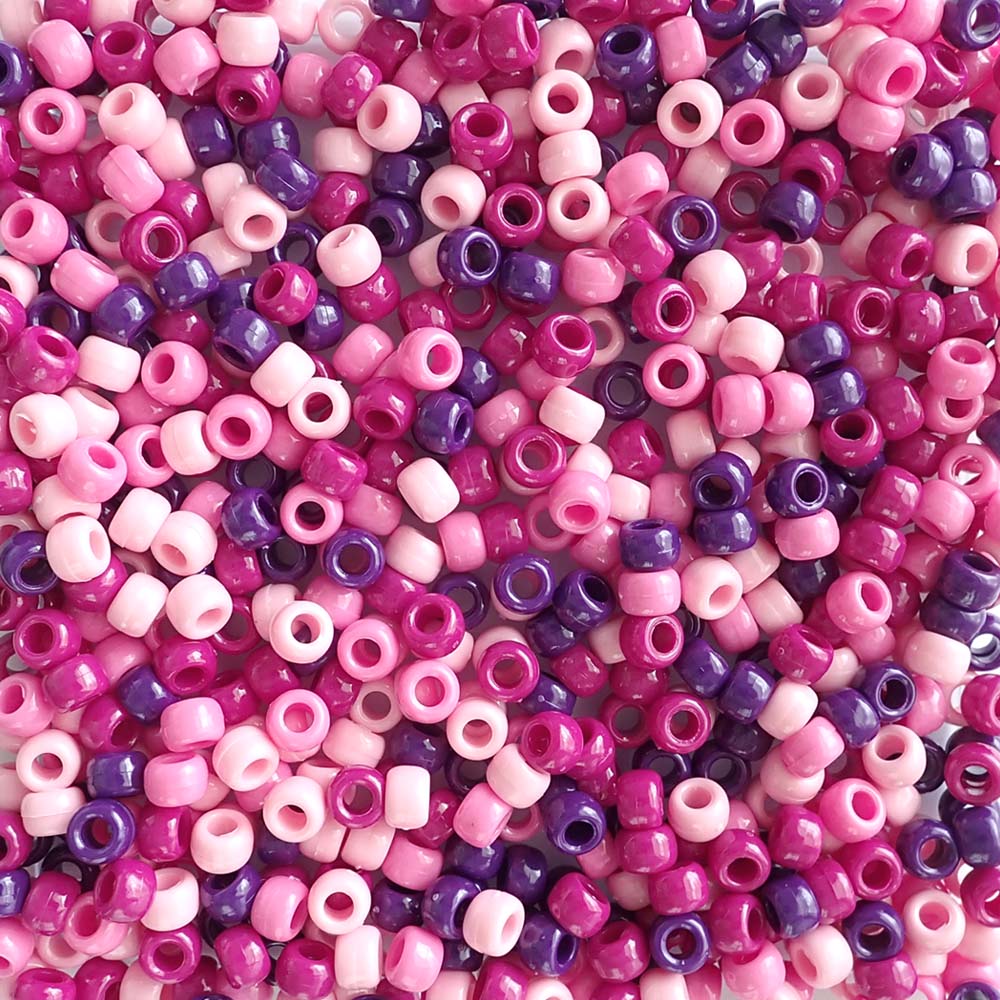 Sweet Berry Mix Pink & Purple Plastic Pony Beads 6 x 9mm, 500 beads