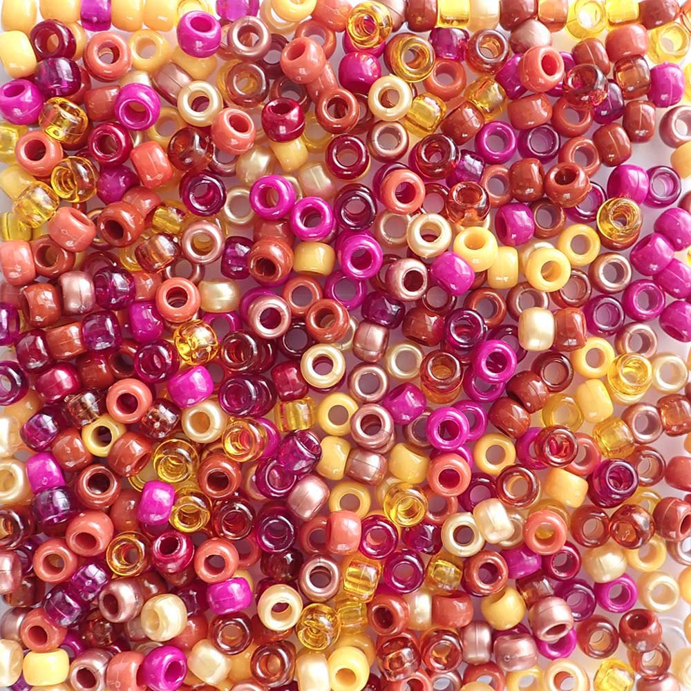 Autumn Sunset Mix Plastic Pony Beads. Size 6 x 9 mm. Craft Beads. Made in the USA.