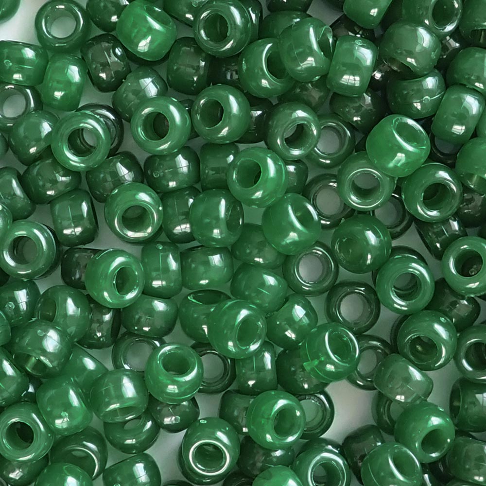 Malachite Green Plastic Pony Beads. Size 6 x 9 mm. Craft Beads.