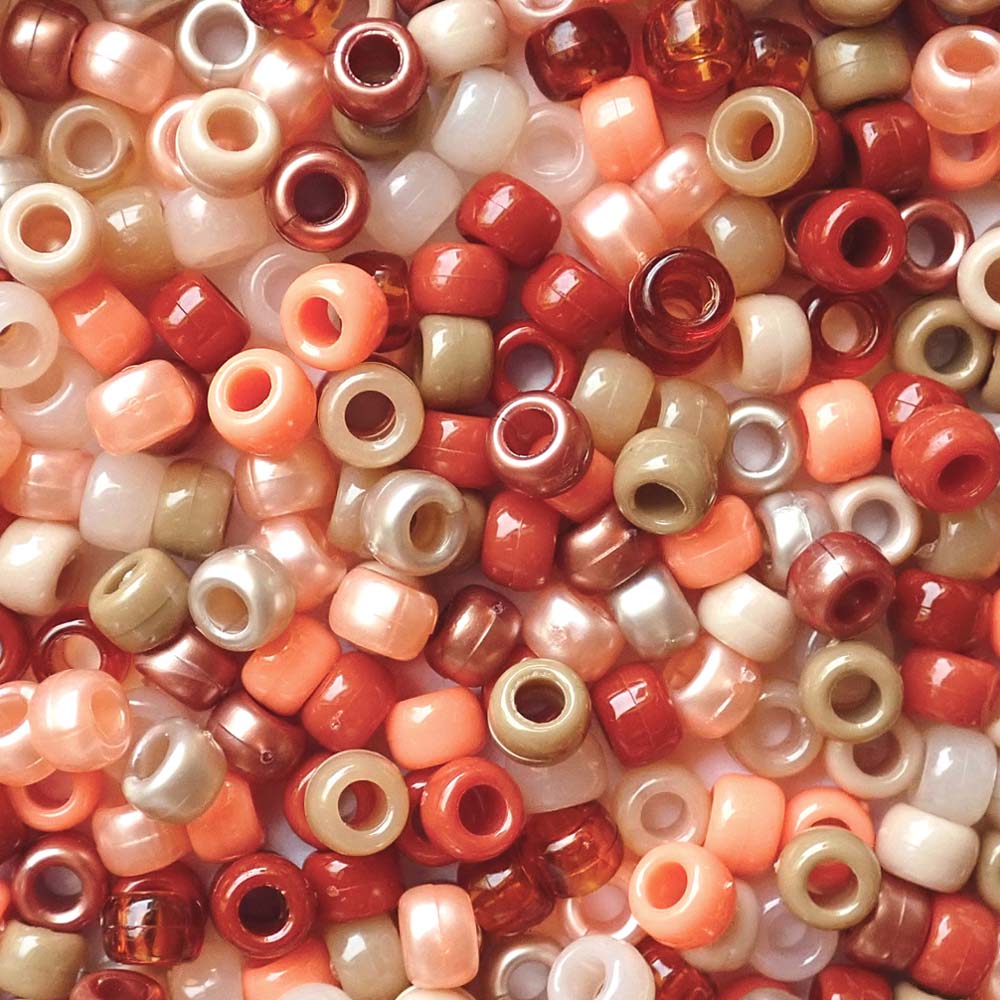 Boho Earth Tones Mix Plastic Pony Beads. Size 6 x 9 mm. Craft Beads. Made in the USA.