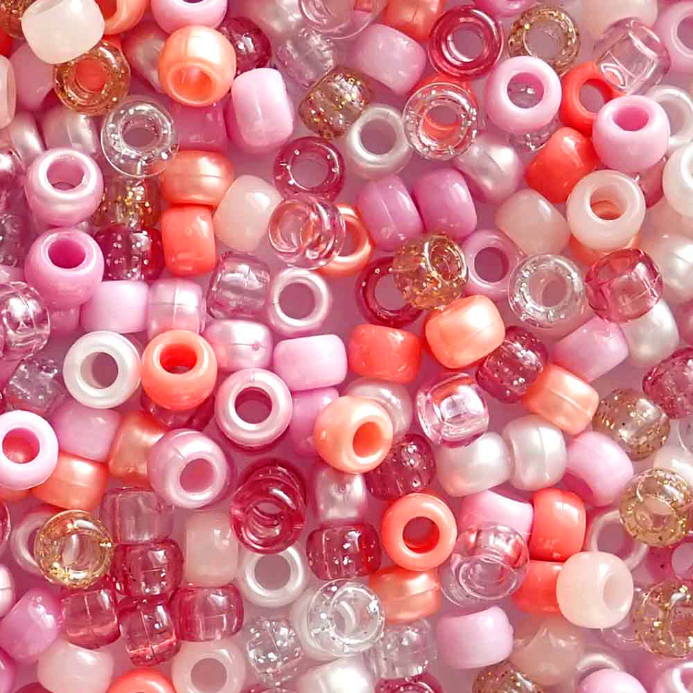 pony bead mix of different shades of pink and coral