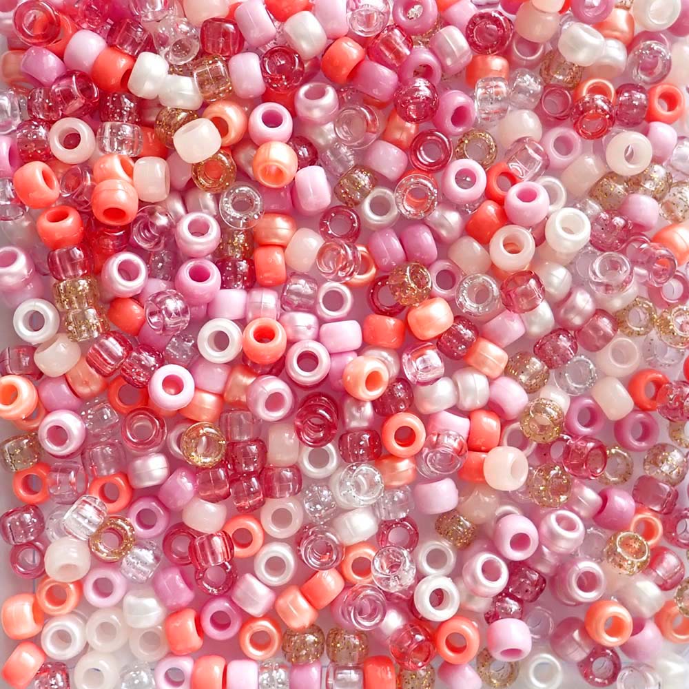 pony bead mix of different shades of pink and coral