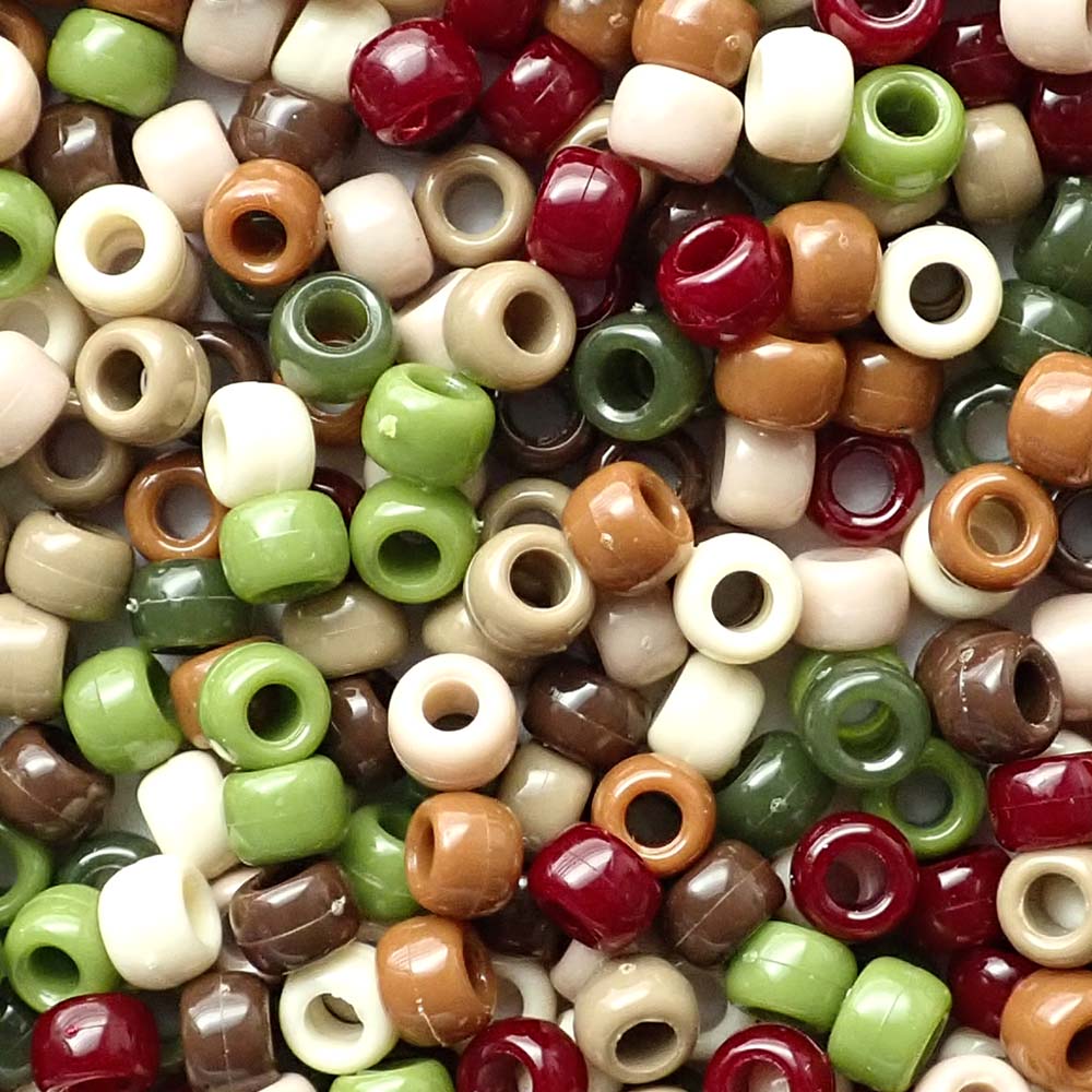 Woodland Camouflage Mix Plastic Pony Beads 6 x 9mm, 500 beads