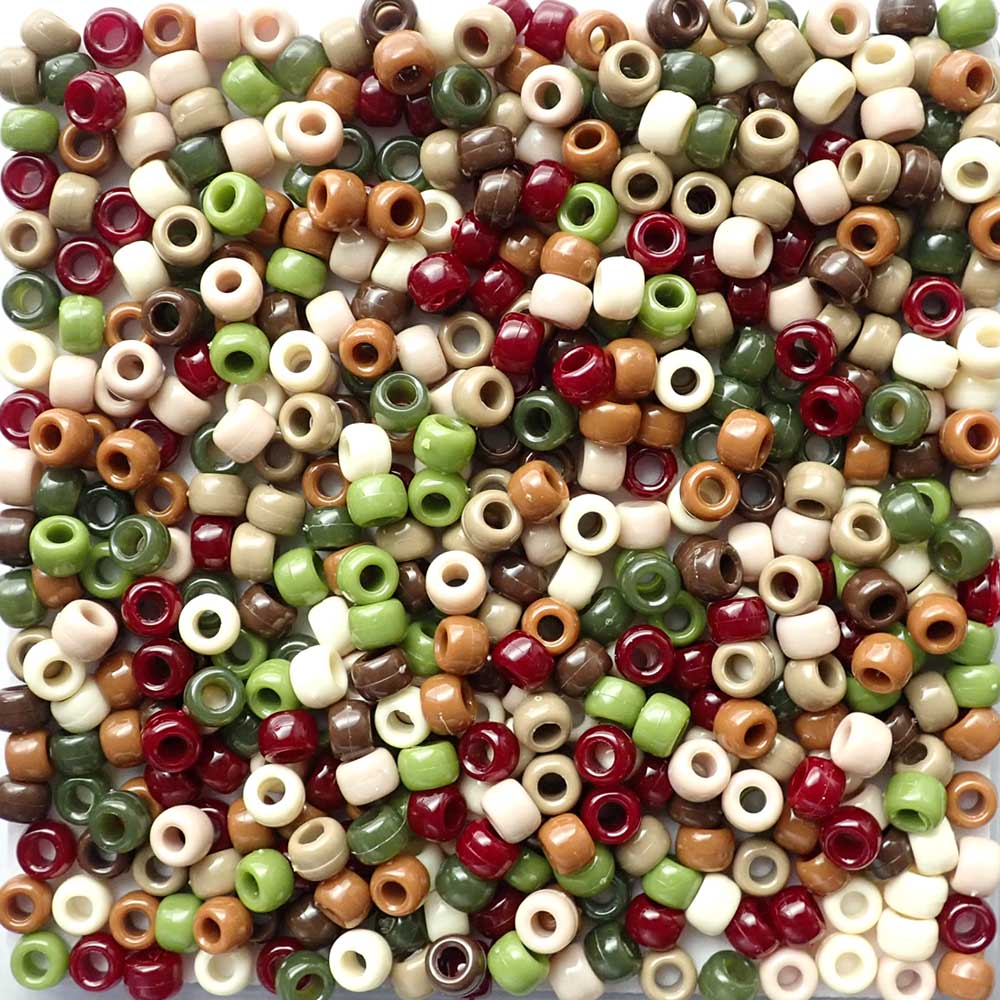 Woodland Camouflage Mix Plastic Pony Beads 6 x 9mm, 500 beads