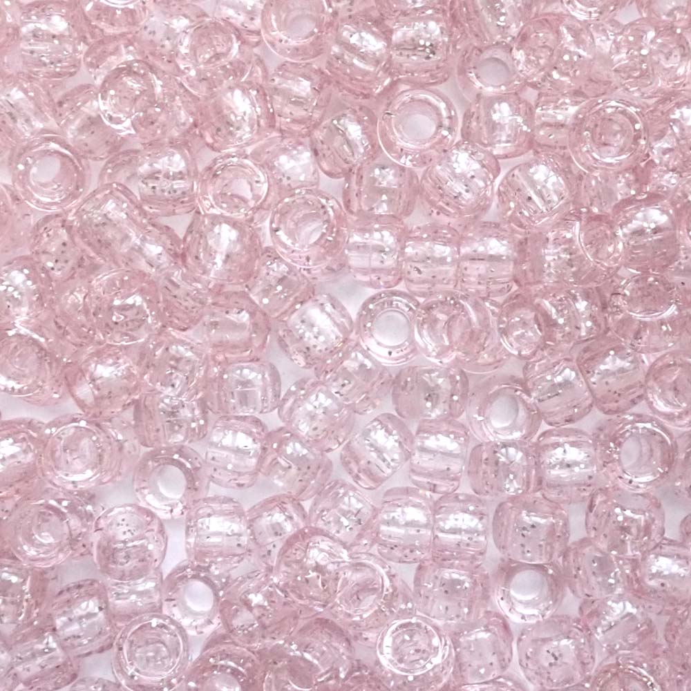 Pale Pink Glitter Plastic Pony Beads. Size 6 x 9 mm. Craft Beads.