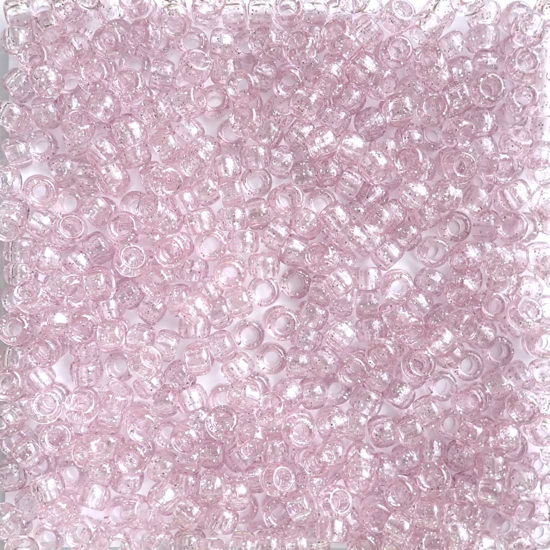 Pale Pink Glitter Plastic Pony Beads. Size 6 x 9 mm. Craft Beads.