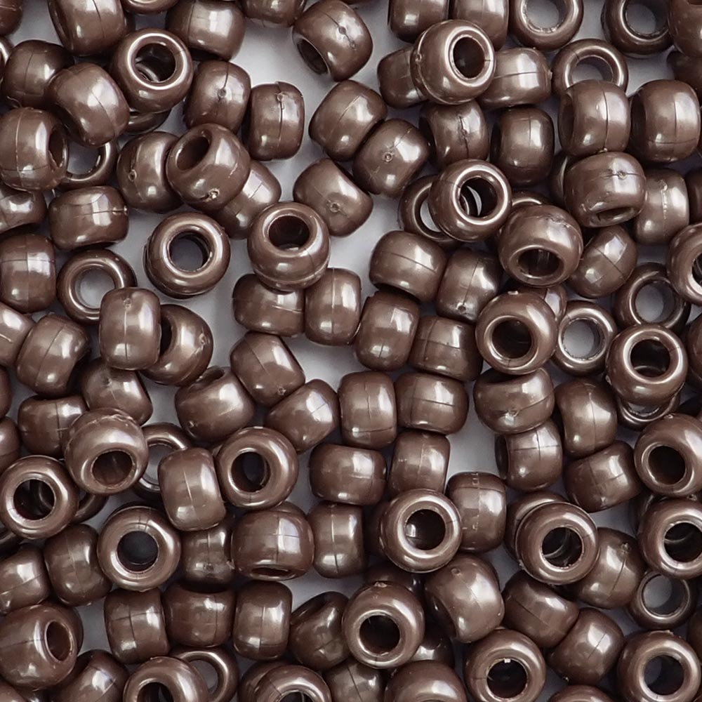 Chocolate Brown Pearl Plastic Pony Beads. Size 6 x 9 mm. Craft Beads. Made in the USA.