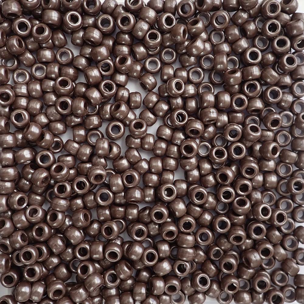 Chocolate Brown Pearl Plastic Pony Beads. Size 6 x 9 mm. Craft Beads. Made in the USA.