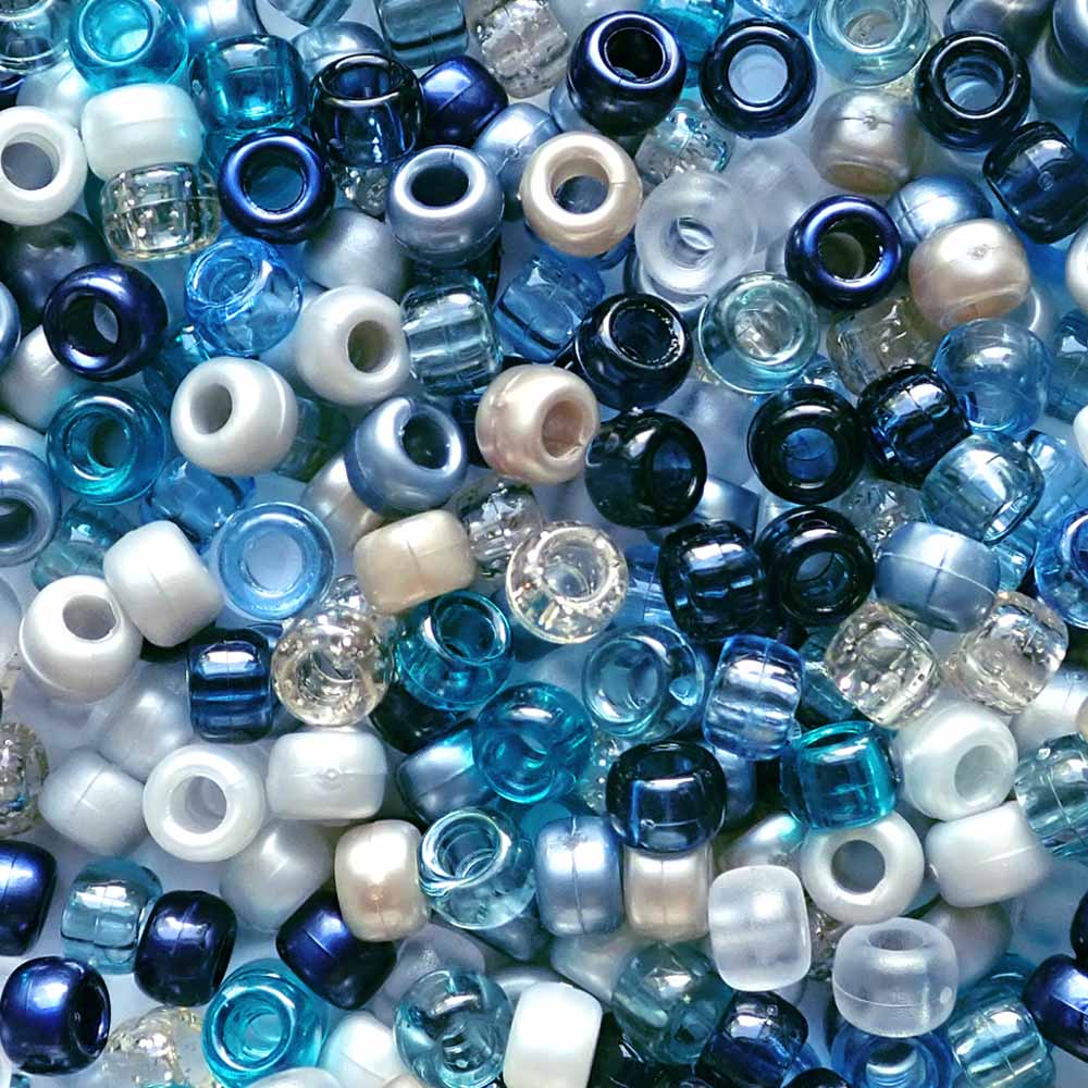 Ocean Inspired Mix of Plastic Pony Beads. Size 6 x 9 mm. Craft Beads for making bracelets, jewelry making, arts & crafts.