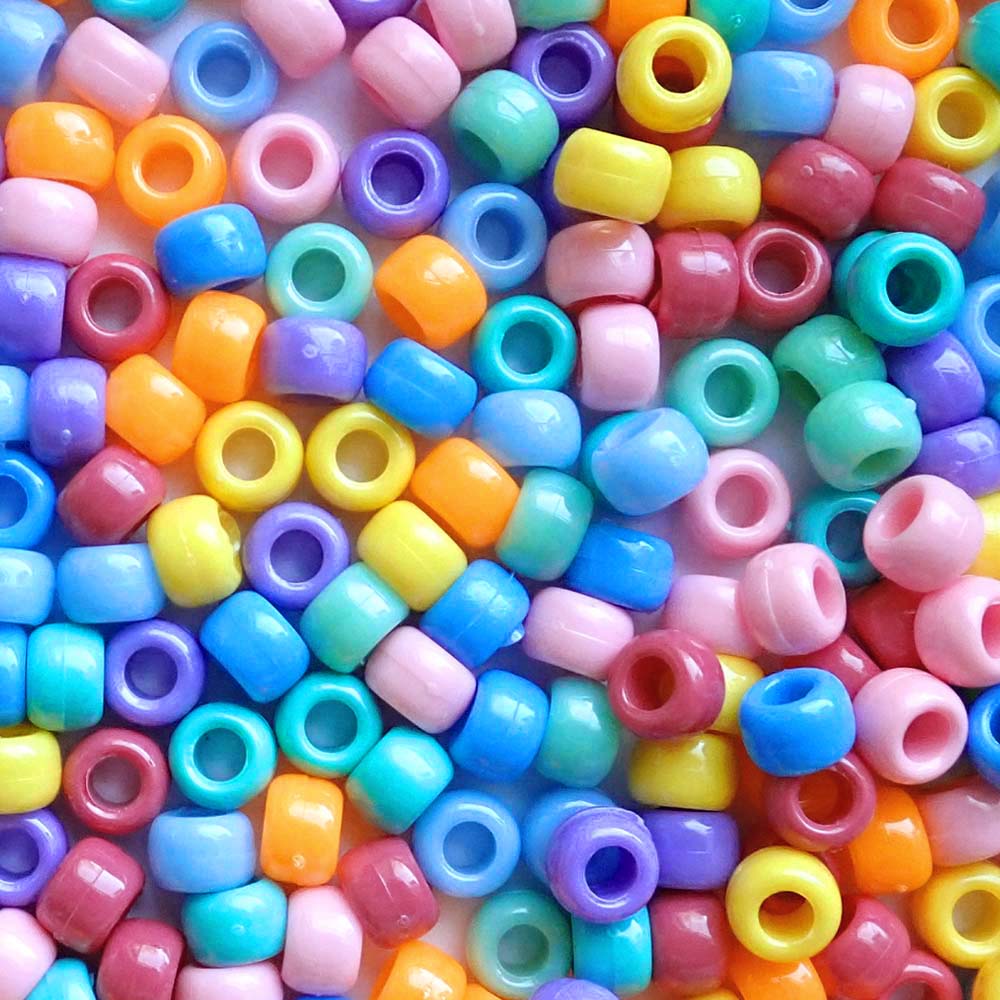 Multicolor Mix Plastic Pony Beads. Size 6 x 9 mm. Craft Beads for making bracelets, jewelry making, arts & crafts.