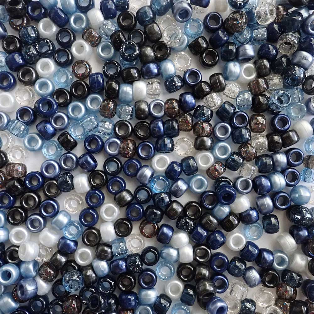 Blue Galaxy Mix Plastic Pony Beads 6 x 9mm, 500 beads