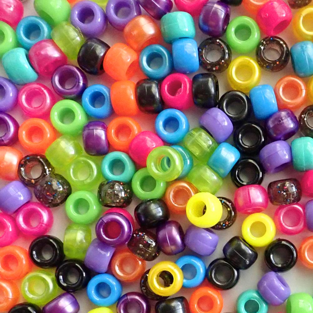 Cosmic Neon Mix Plastic Pony Beads 6 x 9mm, 500 beads